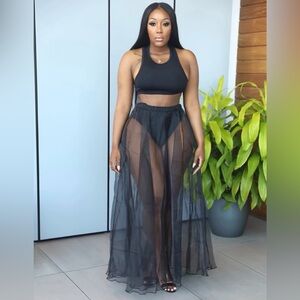 Elegant Black Sheer Maxi Skirt